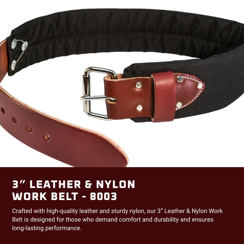 Occidental Leather 3" Leather & Nylon Tool Belt - Large - 3â€ Wide Padded with Steel Roller Buckle - Made in USA - Image 2